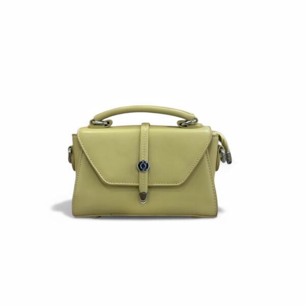 Elegant olive green Mini Stachel handbag with a sleek design and silver clasp.