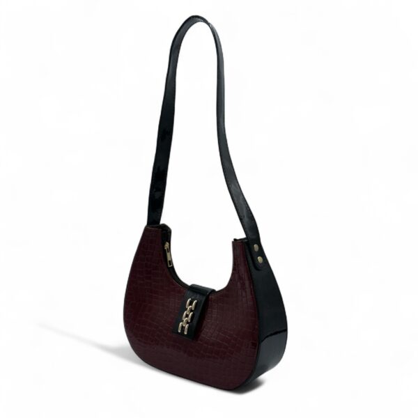 Croc-Embossed Burgundy Handbag - Image 2