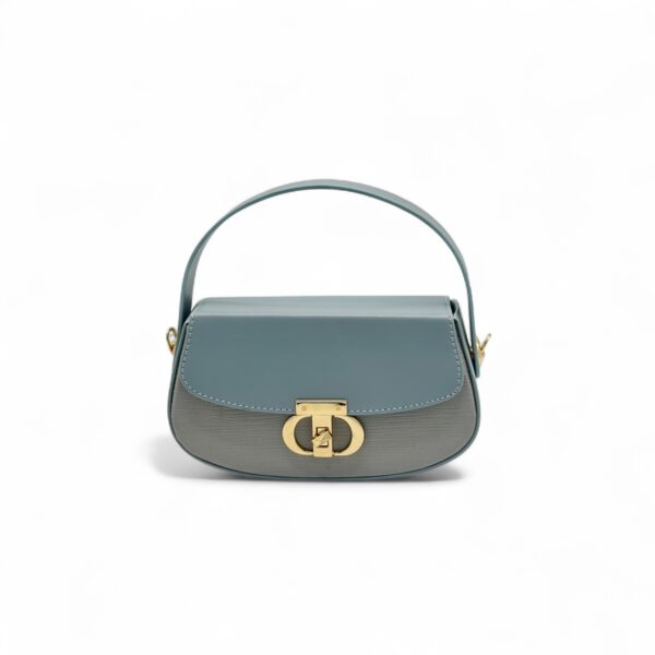 elegant dusty blue ladies top handle handbag with gold clasp – Maryamz Collection