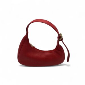 Red leather shoulder handbag with a gold zipper detail