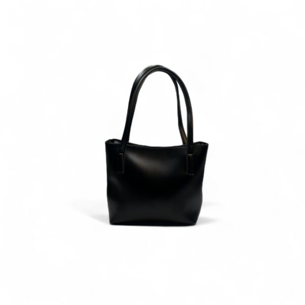 Minimalist black leather tote bag with long handles